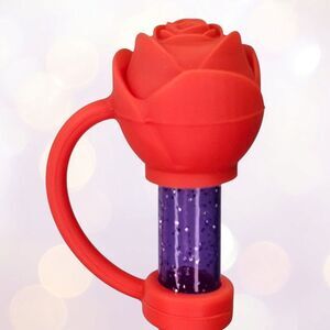 Red Rose-Shaped 3D Silicone Straw Topper  - Straw Cover. Fits 10mm & Stanley.